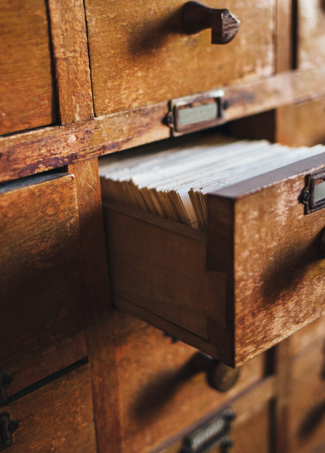 Open vintage file catalog box