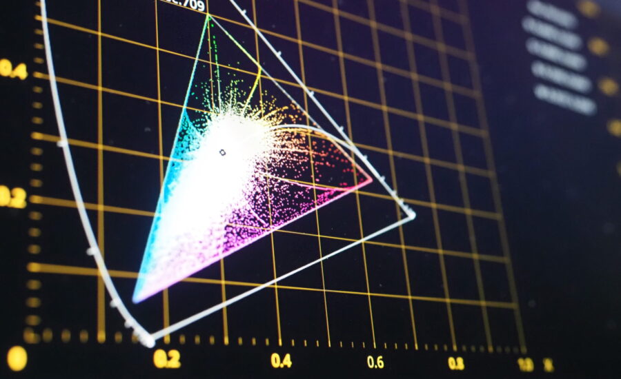 Color grading graph or RGB colour correction indicator on monitor in post production process. Telecine stage in video or film production processing. for colorist edit or adjust color on digital movie.